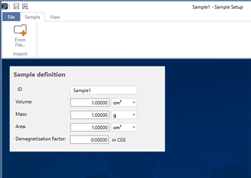 Sample setup screen